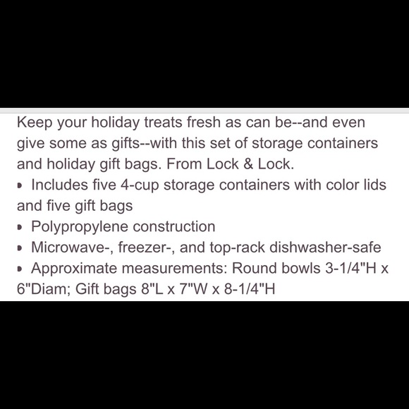 LOCK & LOCK SET OF 5 BOWLS WITH HOLIDAY GIFT BAGS - Picture 4 of 4